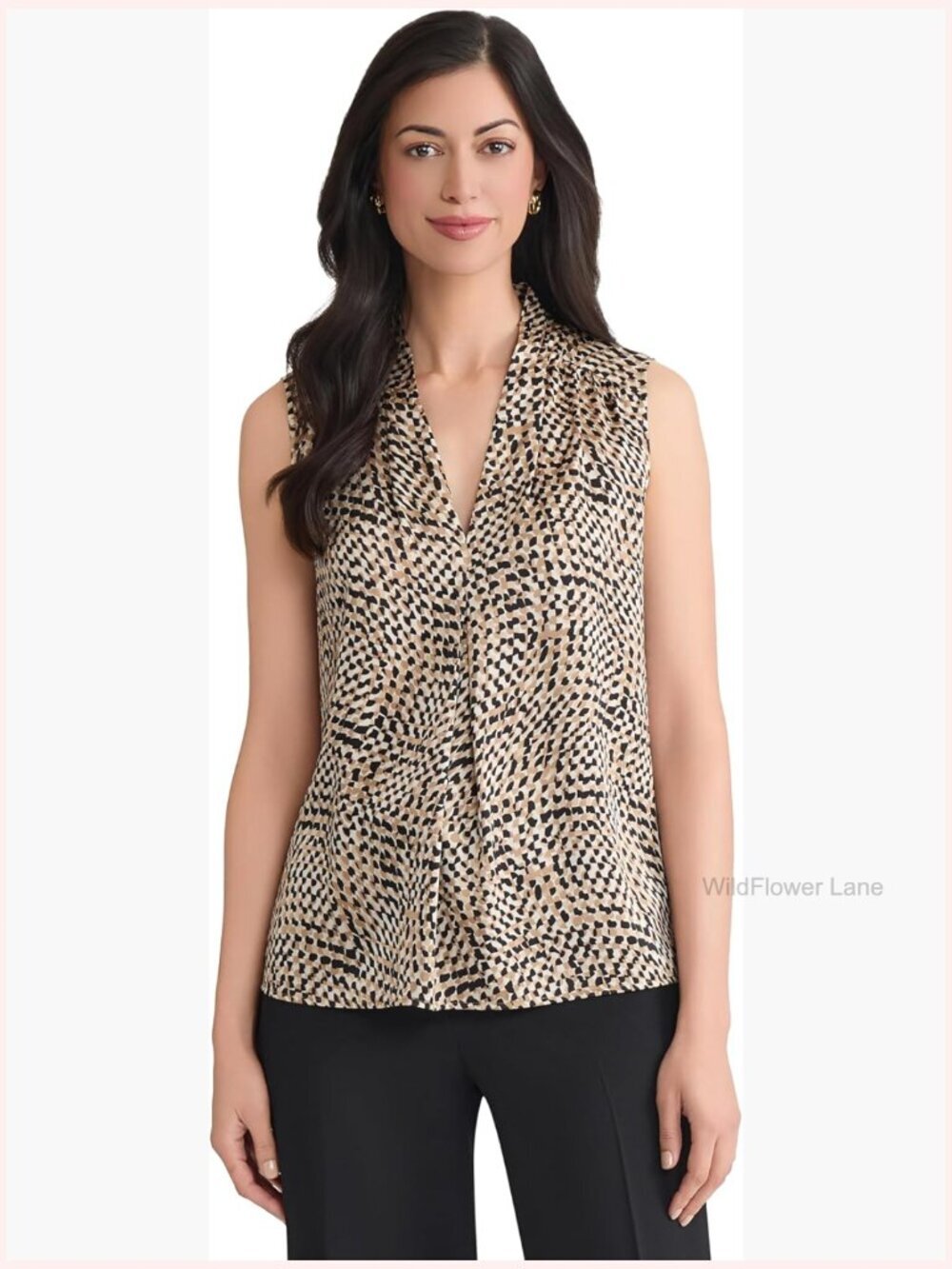 Abstract Print Sleeveless V-Neck Blouse - Classic Fit